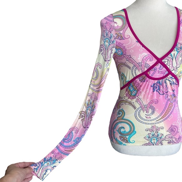 Etro Milano Colorful Paisley Babydoll Top Women 40 Small Boho Y2K Viscose Blend - Picture 4 of 9